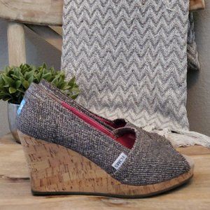 Toms Tweed Wedge Cork espadrilles women's size 8M nh1199